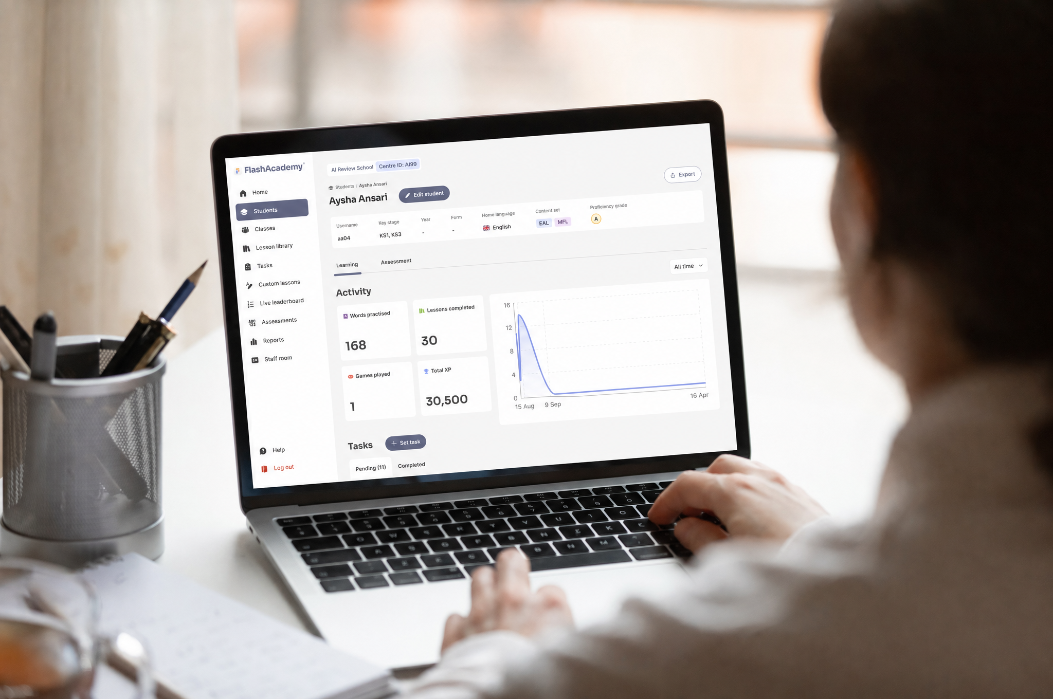 Teacher using dashboard